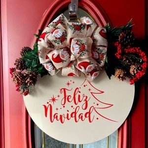 Custom Wood Door Hanger “Feliz Navidad”